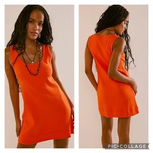 EUC Free People Tracey Scoop Neck Ribbed Knit Mini Tank Dress in Spicy Orange